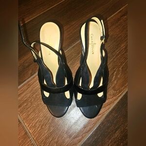 COLE HAAN BLACK OPEN TOE SLING BACK HEEL SZ 6